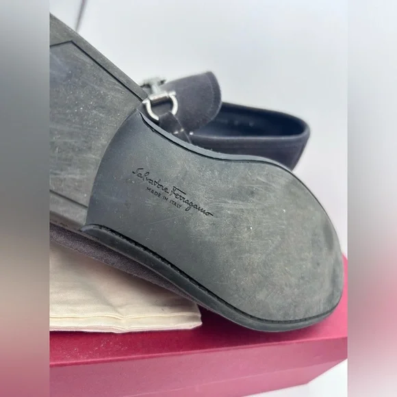 Salvatore Ferragamo Gancini Bit Loafers Men's US 9 D Gray Suede Leather Silver - Picture 5 of 15